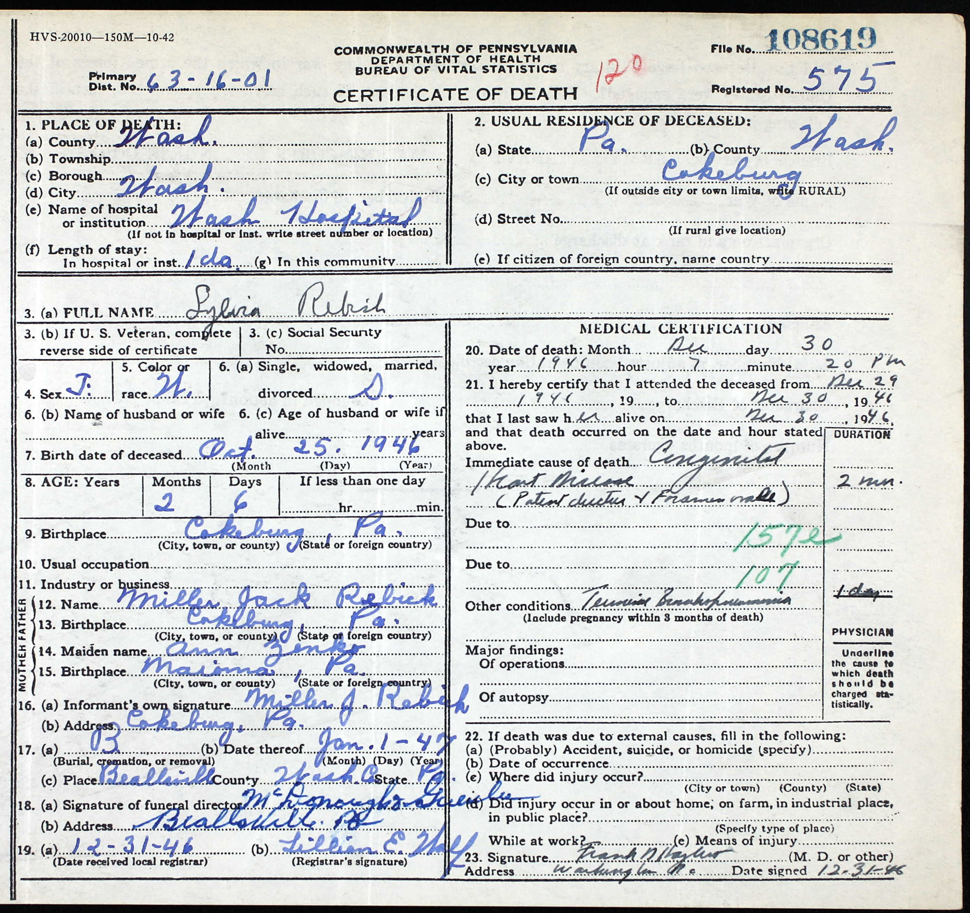 death certificate